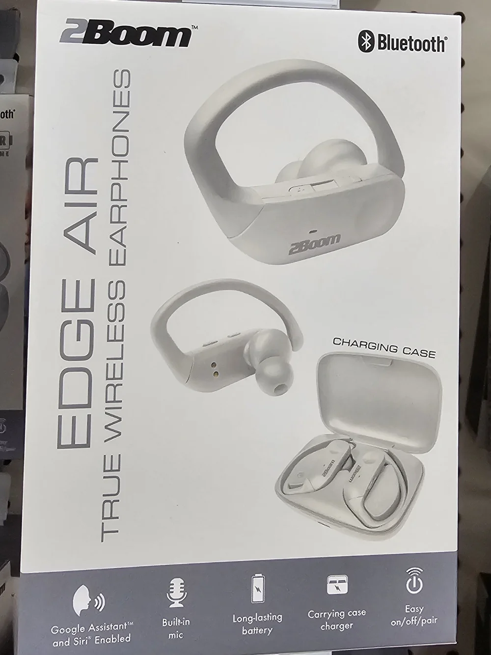 White Bluetooth Earhook Headphones - Wireless Sports Earbuds